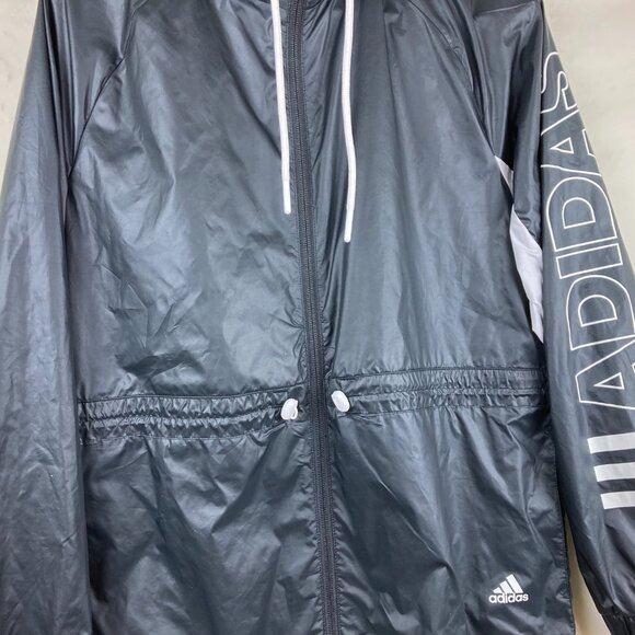 Adidas Women Sz S Black Wind‎ Breaker Zip Up Hooded Jacket Cinched Waist - Picture 6 of 11